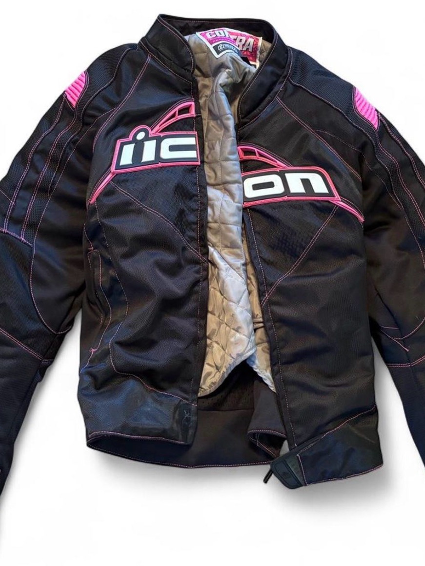 Icon Black & Pink Contra Motorcycle Jacket